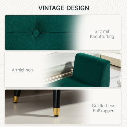 Storage Bench with Armrests Velvet Upholstered Bench with Wooden Legs, Storage Chest for Living Room Bedroom Hallway 107 x 42 x 65 cm, Green