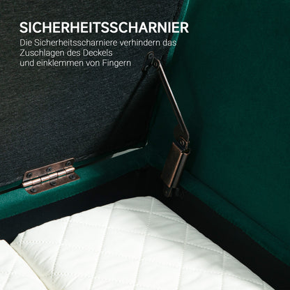 Storage Bench with Armrests Velvet Upholstered Bench with Wooden Legs, Storage Chest for Living Room Bedroom Hallway 107 x 42 x 65 cm, Green