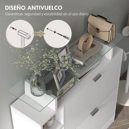 Modern Shoe Cabinet Entryway Shoe Rack with Foldable Drawers Adjustable Shelves and Open Shelves for 12 Pairs of Shoes Narrow Shoe Storage for Hallway 89x25x92 cm White