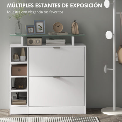 Modern Shoe Cabinet Entryway Shoe Rack with Foldable Drawers Adjustable Shelves and Open Shelves for 12 Pairs of Shoes Narrow Shoe Storage for Hallway 89x25x92 cm White