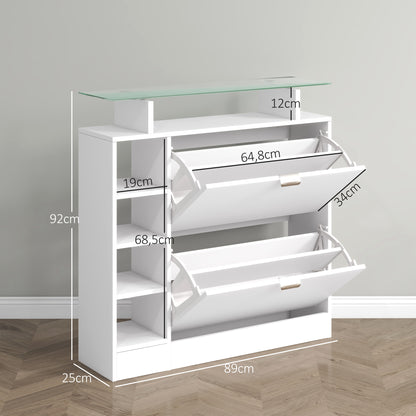 Modern Shoe Cabinet Entryway Shoe Rack with Foldable Drawers Adjustable Shelves and Open Shelves for 12 Pairs of Shoes Narrow Shoe Storage for Hallway 89x25x92 cm White