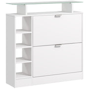 Modern Shoe Cabinet Entryway Shoe Rack with Foldable Drawers Adjustable Shelves and Open Shelves for 12 Pairs of Shoes Narrow Shoe Storage for Hallway 89x25x92 cm White