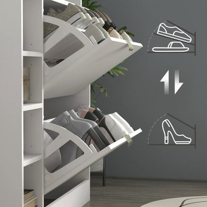 Modern Shoe Cabinet Entryway Shoe Rack with Foldable Drawers Adjustable Shelves and Open Shelves for 12 Pairs of Shoes Narrow Shoe Storage for Hallway 89x25x92 cm White