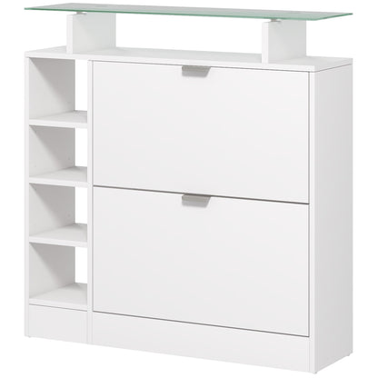 Modern Shoe Cabinet Entryway Shoe Rack with Foldable Drawers Adjustable Shelves and Open Shelves for 12 Pairs of Shoes Narrow Shoe Storage for Hallway 89x25x92 cm White