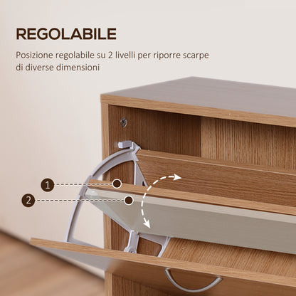 Slim Entry Shoe Rack with 4 Fold-Down Doors, Modern Shoe Storage for 24 Pairs of Shoes with Adjustable Shelves, Wood Color, 120x24x81cm