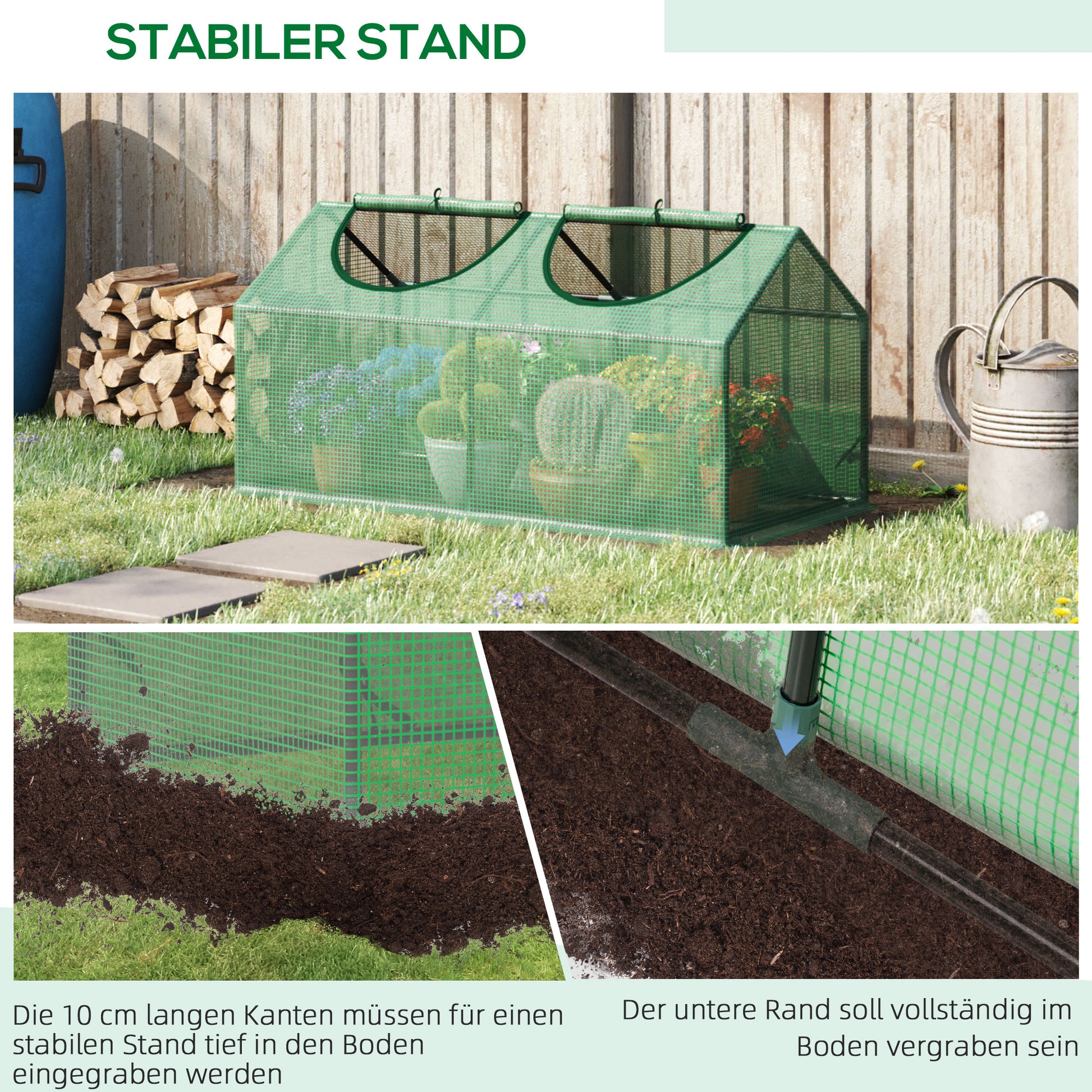 Polyethylene Greenhouse with Window PE Greenhouse Tomato House Cold Frame 120 x 60 x 60 cm Green