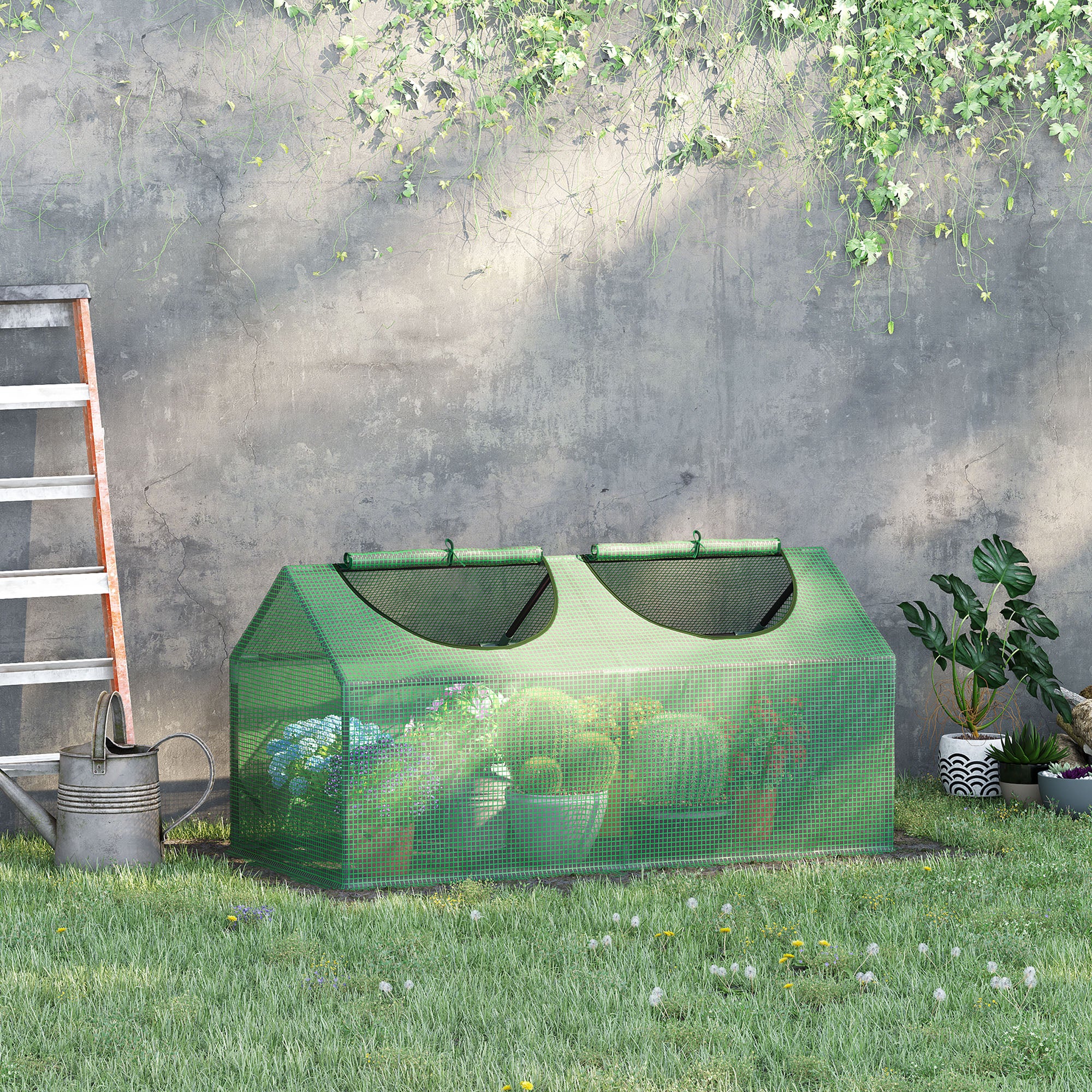 Polyethylene Greenhouse with Window PE Greenhouse Tomato House Cold Frame 120 x 60 x 60 cm Green