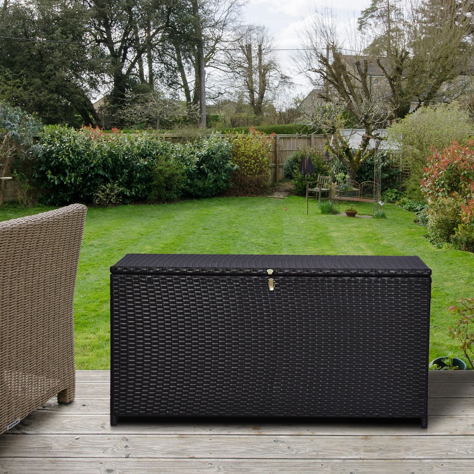 Resin Wicker Storage Trunk Chest 118L x 54W x 59H cm Dark Coffee Rattan Imitation