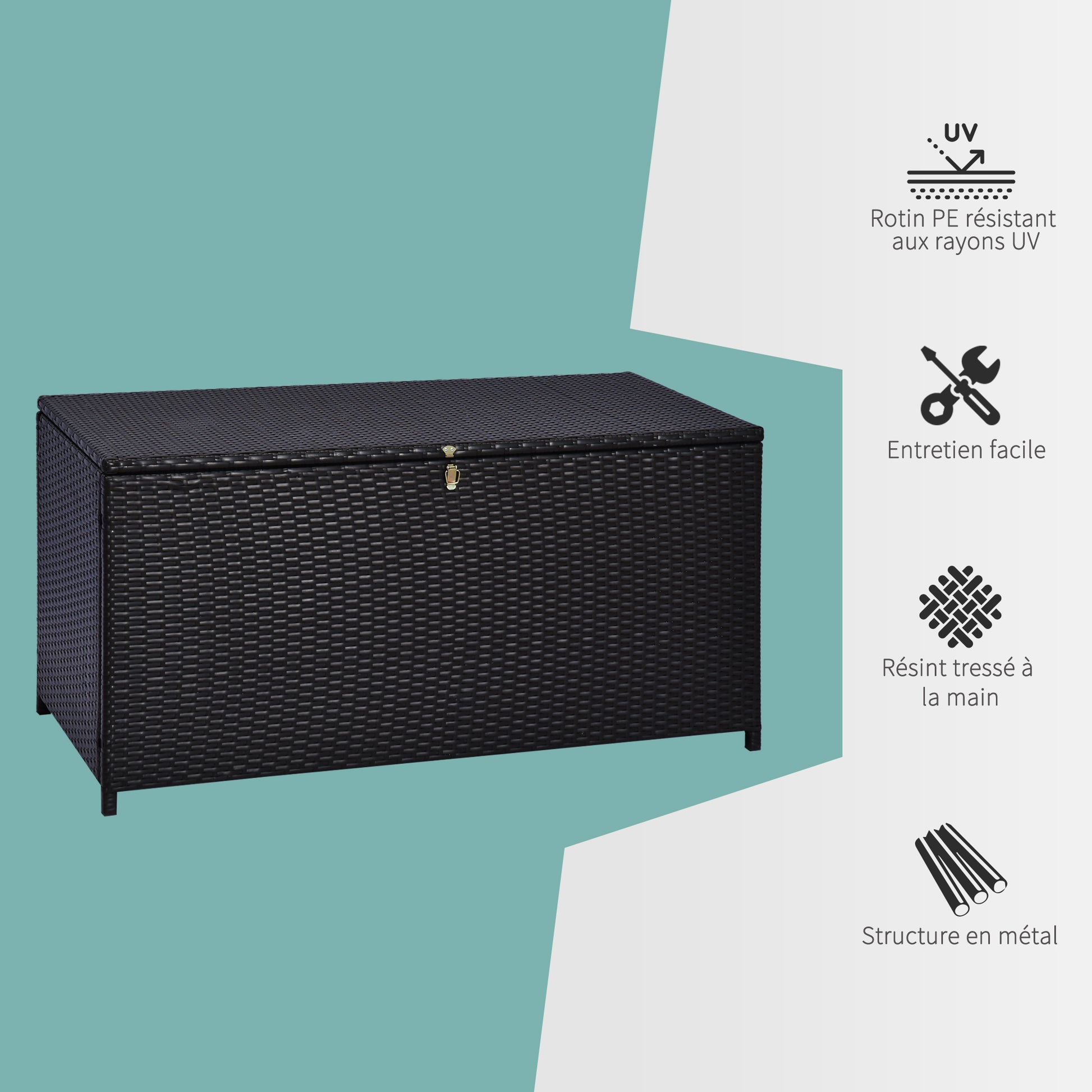 Resin Wicker Storage Trunk Chest 118L x 54W x 59H cm Dark Coffee Rattan Imitation