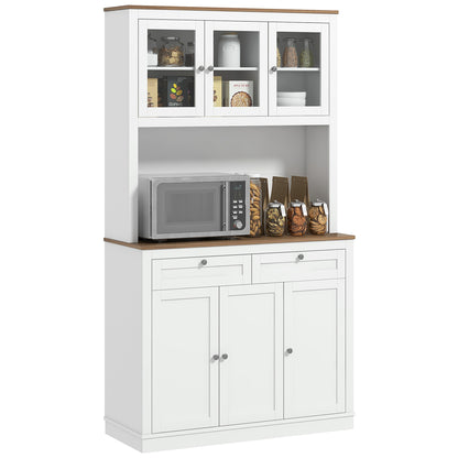 Kitchen Pantry Auxiliary Kitchen Cabinet Kitchen Buffet with 3 Glass Doors Open Compartment 2 Drawers and Adjustable Shelves 100x40x180 cm White
