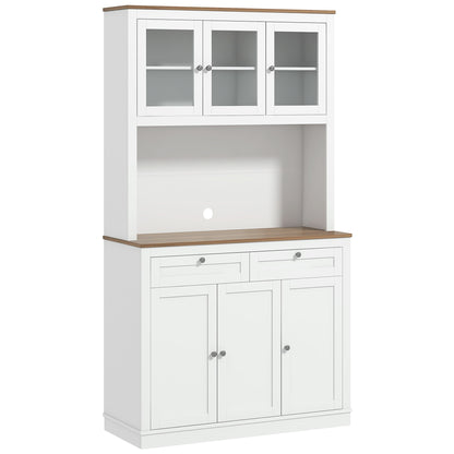 Kitchen Pantry Auxiliary Kitchen Cabinet Kitchen Buffet with 3 Glass Doors Open Compartment 2 Drawers and Adjustable Shelves 100x40x180 cm White
