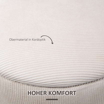 2-Piece Round Storage Ottoman Footstool Set with Removable Lid in Corduroy Look Cream White