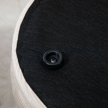 2-Piece Round Storage Ottoman Footstool Set with Removable Lid in Corduroy Look Cream White