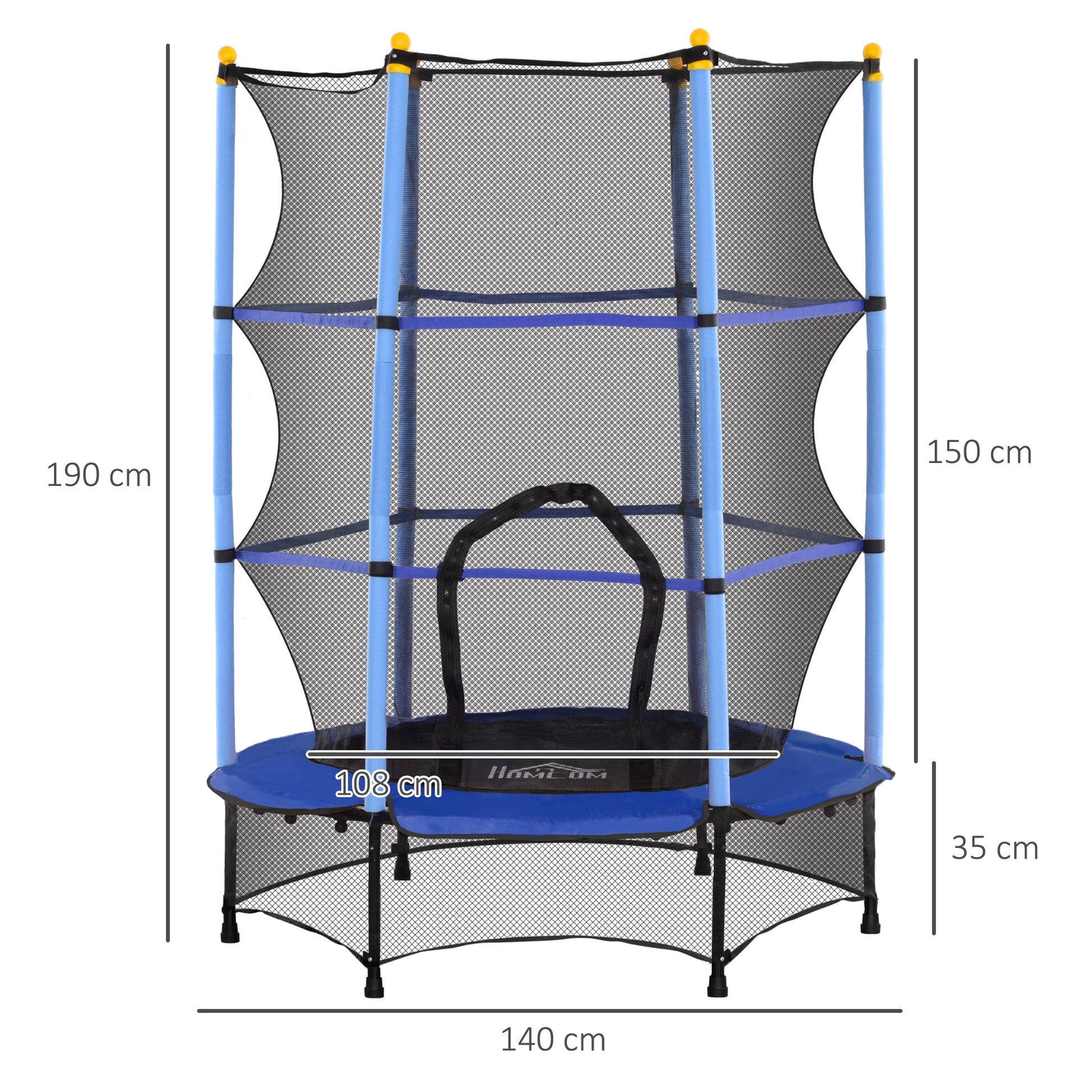 Kids Trampoline Ø140 cm, Trampoline with Safety Net, Edge Cover, Garden Trampoline for Children 3-10 Years, Up to 50 kg, Blue