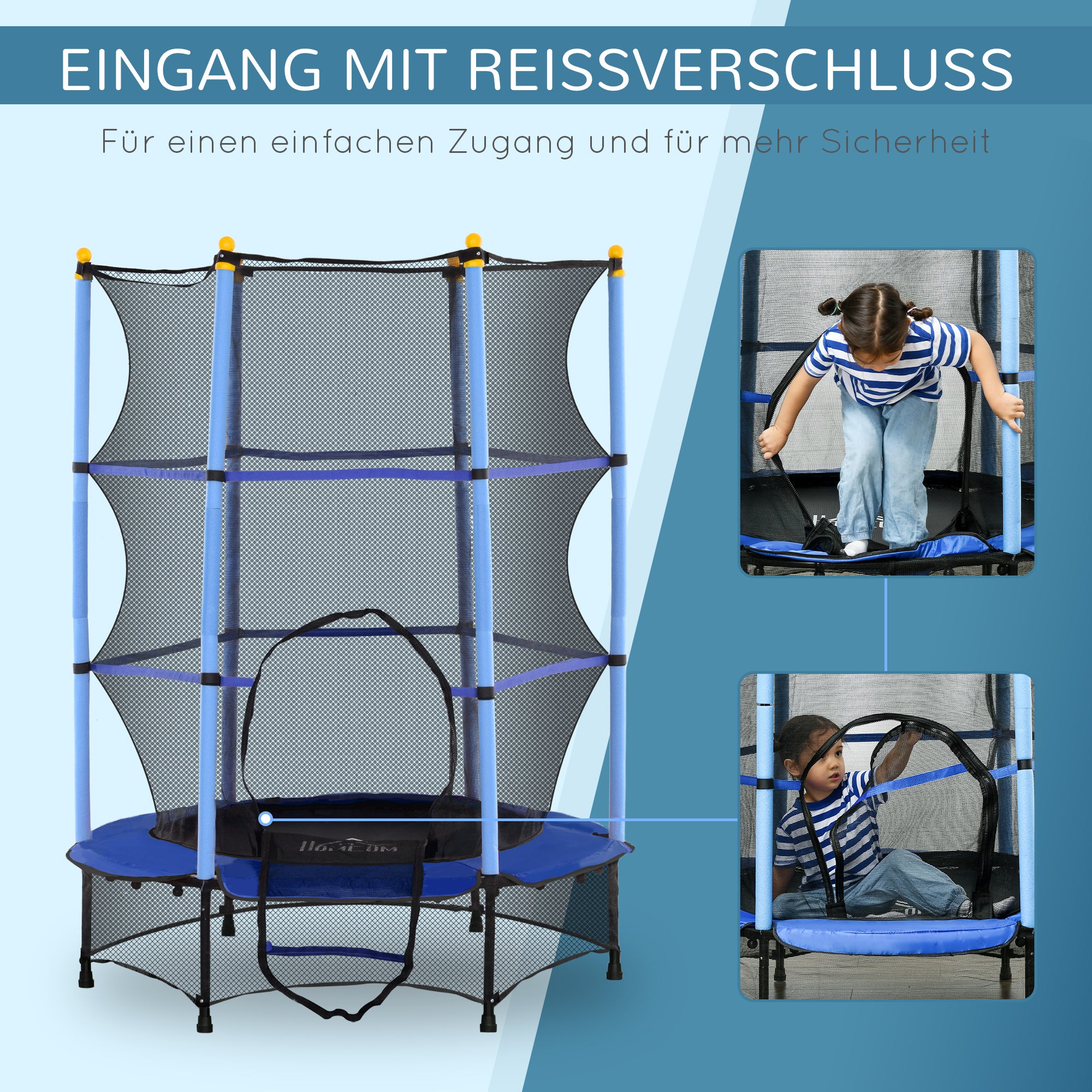 Kids Trampoline Ø140 cm, Trampoline with Safety Net, Edge Cover, Garden Trampoline for Children 3-10 Years, Up to 50 kg, Blue