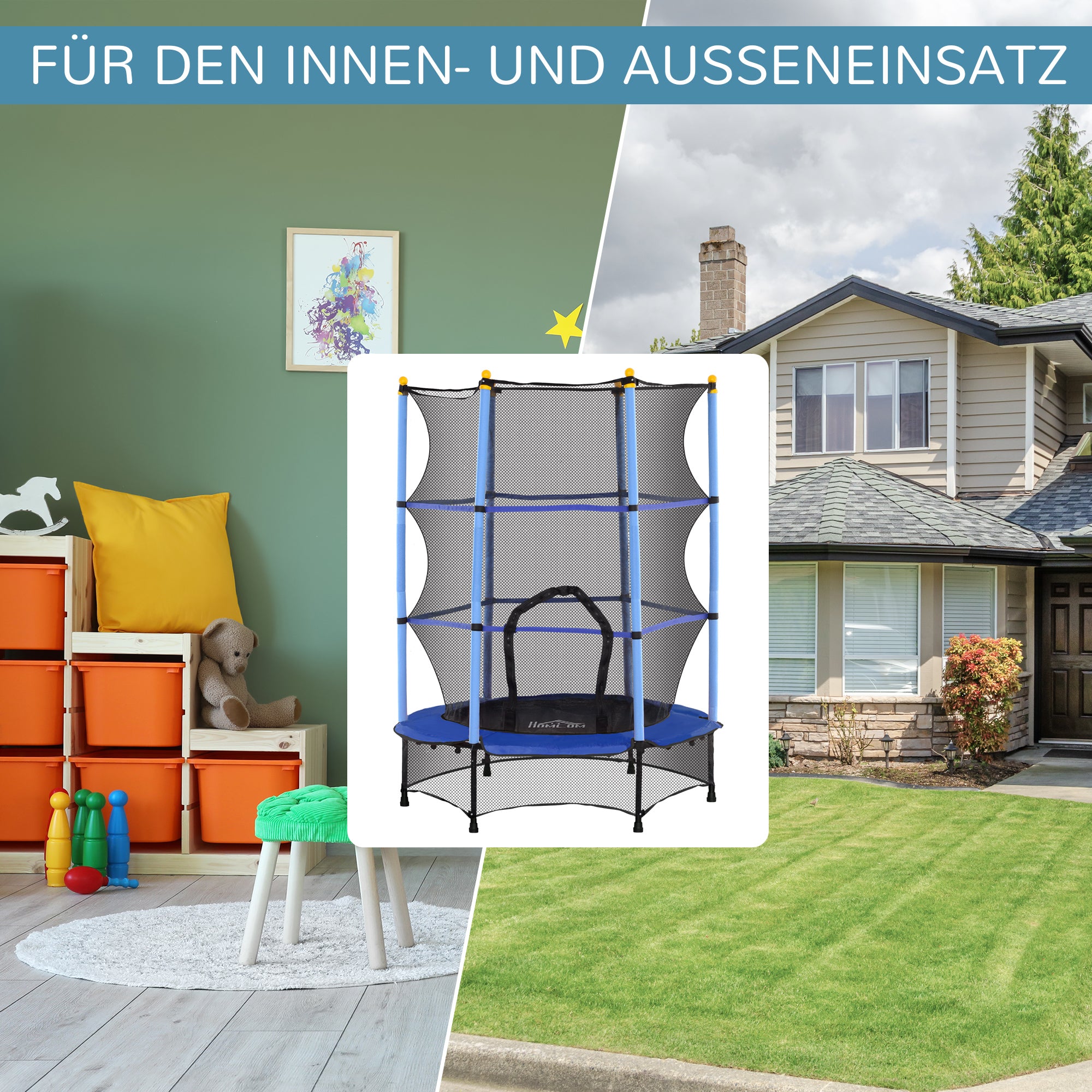 Kids Trampoline Ø140 cm, Trampoline with Safety Net, Edge Cover, Garden Trampoline for Children 3-10 Years, Up to 50 kg, Blue