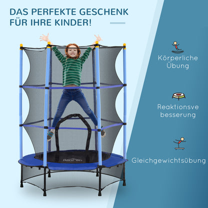 Kids Trampoline Ø140 cm, Trampoline with Safety Net, Edge Cover, Garden Trampoline for Children 3-10 Years, Up to 50 kg, Blue