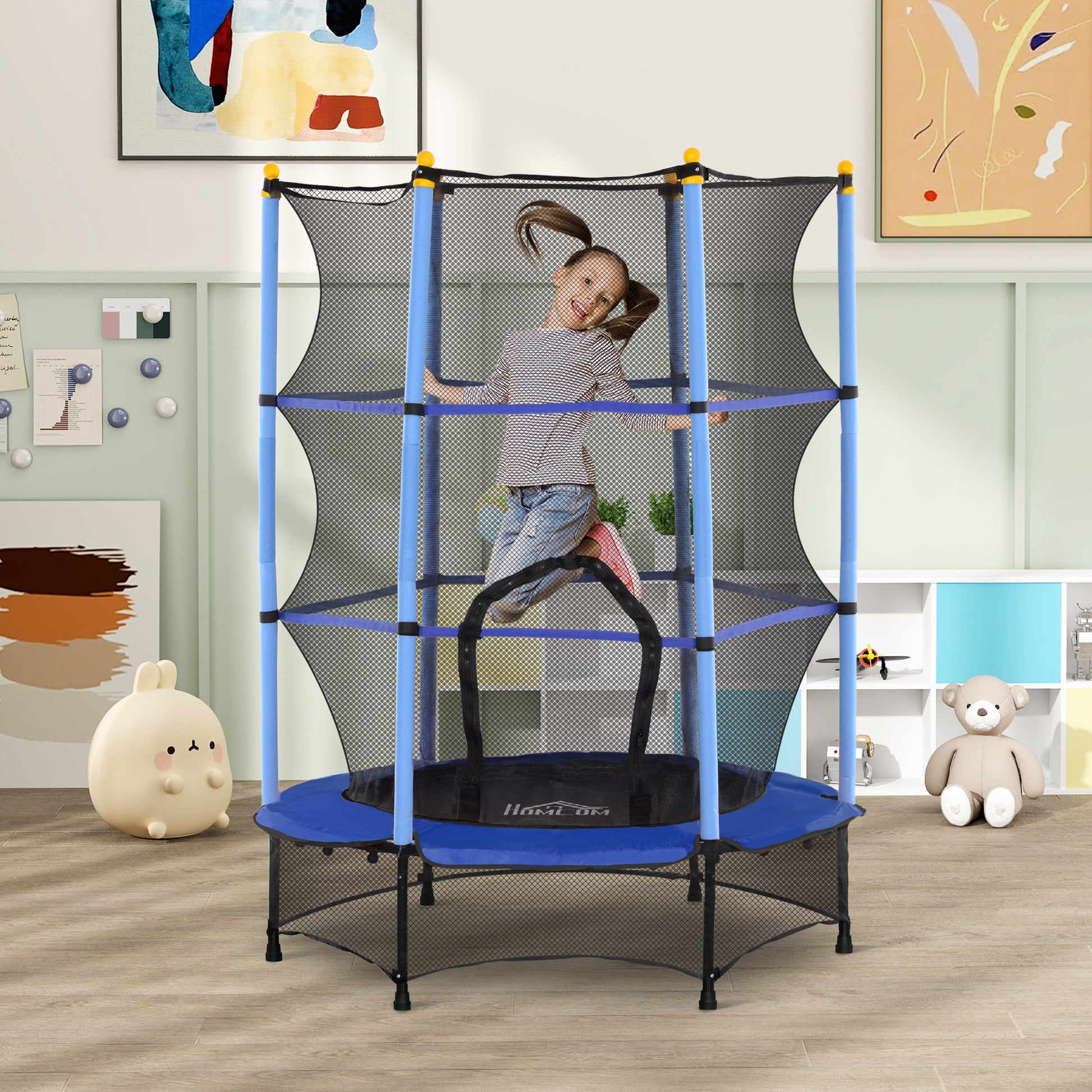 Kids Trampoline Ø140 cm, Trampoline with Safety Net, Edge Cover, Garden Trampoline for Children 3-10 Years, Up to 50 kg, Blue