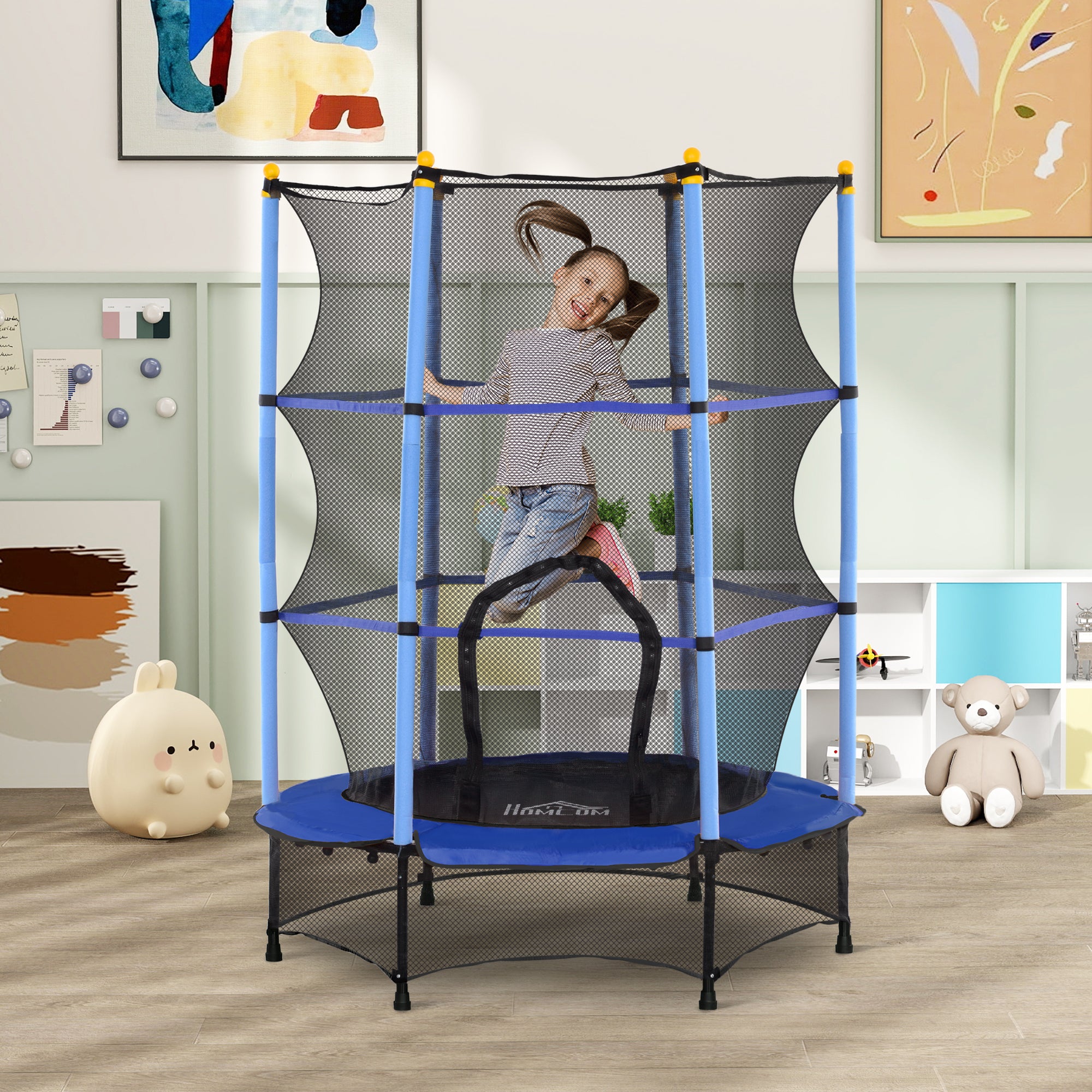 Kids Trampoline Ø140 cm, Trampoline with Safety Net, Edge Cover, Garden Trampoline for Children 3-10 Years, Up to 50 kg, Blue