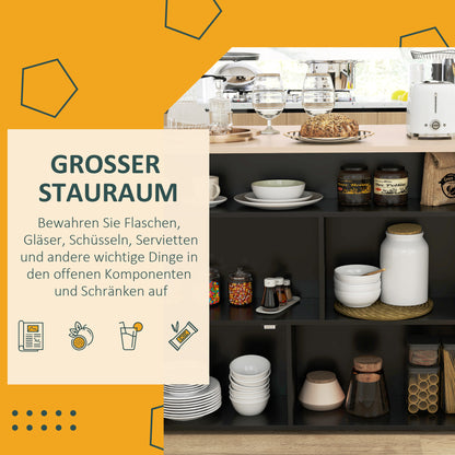 Bar Table with Bar Stool Set, Bar Table Set for 2 Persons, Dining Table with Folding Tabletop, Cabinet, 2 Chairs, Footrest, Modern Counter Table for Dining Room, Oak