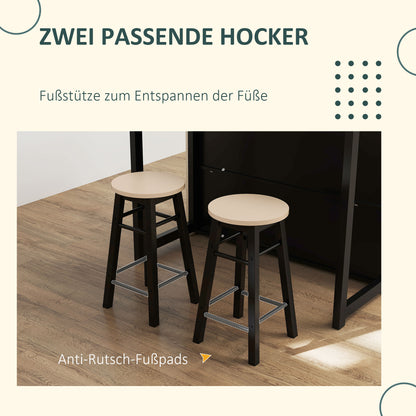 Bar Table with Bar Stool Set, Bar Table Set for 2 Persons, Dining Table with Folding Tabletop, Cabinet, 2 Chairs, Footrest, Modern Counter Table for Dining Room, Oak