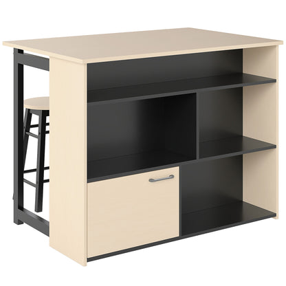 Bar Table with Bar Stool Set, Bar Table Set for 2 Persons, Dining Table with Folding Tabletop, Cabinet, 2 Chairs, Footrest, Modern Counter Table for Dining Room, Oak