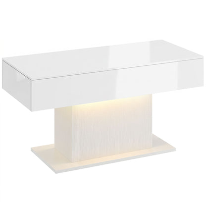 High-Gloss Coffee Table with LED Lighting, Modern Side Table with 2 Drawers, Remote-Controlled, 108 x 48 x 55 cm (42.5 x 18.9 x 21.7 in) – White