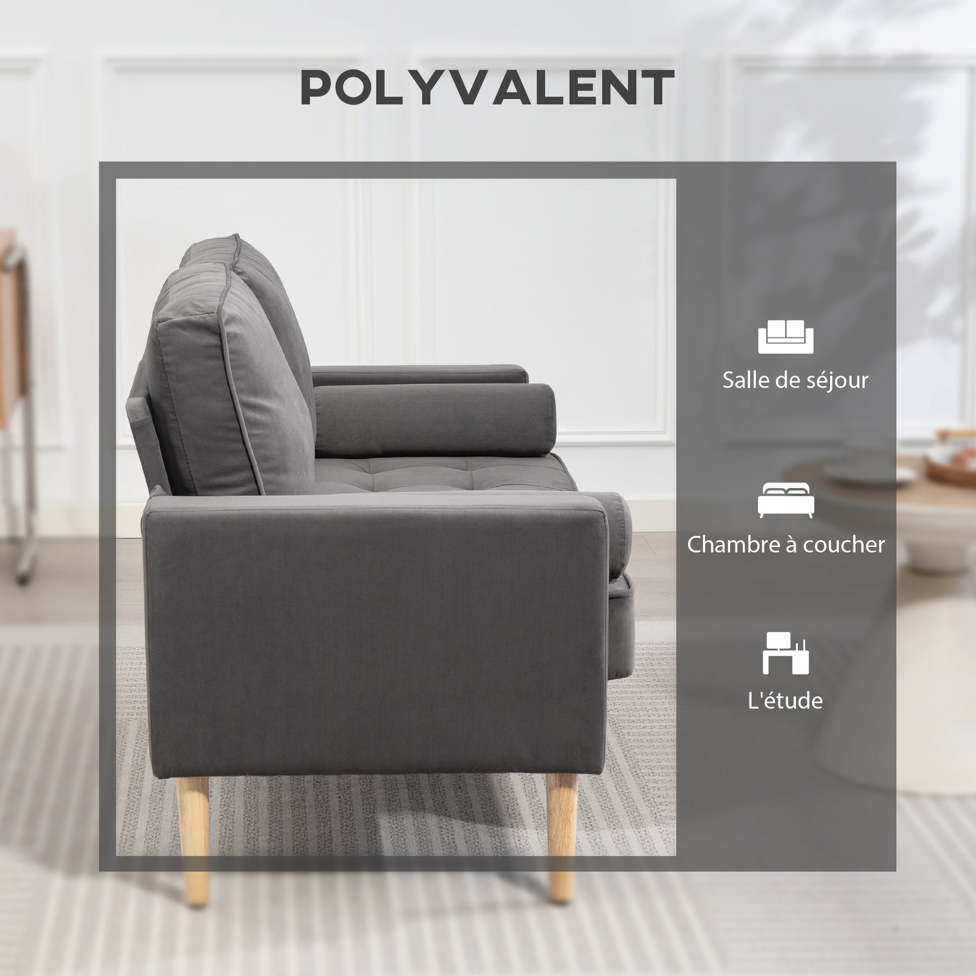2-Seater Modern Velvet Sofa 127 cm, Thick Spring Cushions, Rubberwood Legs, 2 Pillows and Tufted Seat, 2-Seat Couch for Living Room, Bedroom, Small Spaces, Gray