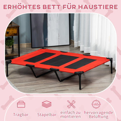 Outdoor Dog Bed, Elevated Pet Bed for Large Dogs, Cooling Pet Cot with Washable Mesh & Sturdy Metal Frame, Pet Bed for Travel Garden & Outdoor, 122 x 92 x 23 cm, Red