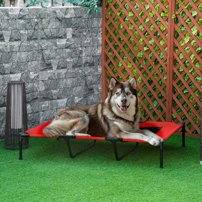 Outdoor Dog Bed, Elevated Pet Bed for Large Dogs, Cooling Pet Cot with Washable Mesh & Sturdy Metal Frame, Pet Bed for Travel Garden & Outdoor, 122 x 92 x 23 cm, Red
