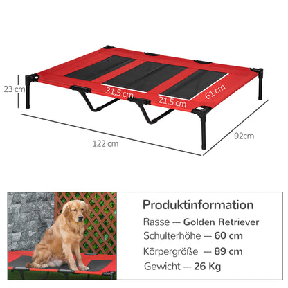 Outdoor Dog Bed, Elevated Pet Bed for Large Dogs, Cooling Pet Cot with Washable Mesh & Sturdy Metal Frame, Pet Bed for Travel Garden & Outdoor, 122 x 92 x 23 cm, Red