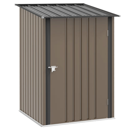 Metal Tool Shed 1.6m³ 100x103x160cm Garden Shed with Pent Roof Lockable Door Weatherproof Outdoor Storage Cabinet for Garden Yard, Brown