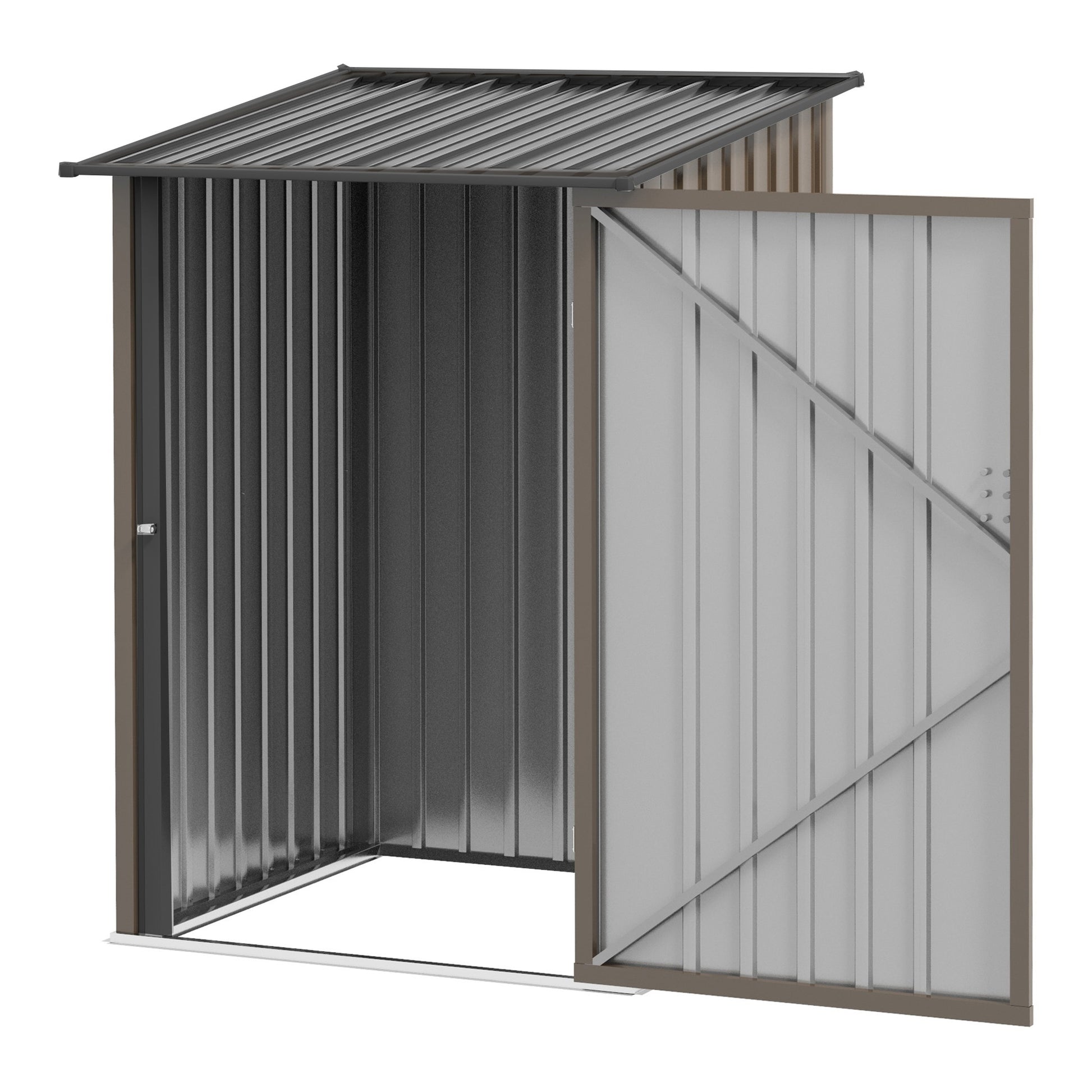 Metal Tool Shed 1.6m³ 100x103x160cm Garden Shed with Pent Roof Lockable Door Weatherproof Outdoor Storage Cabinet for Garden Yard, Brown