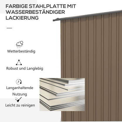 Metal Tool Shed 1.6m³ 100x103x160cm Garden Shed with Pent Roof Lockable Door Weatherproof Outdoor Storage Cabinet for Garden Yard, Brown