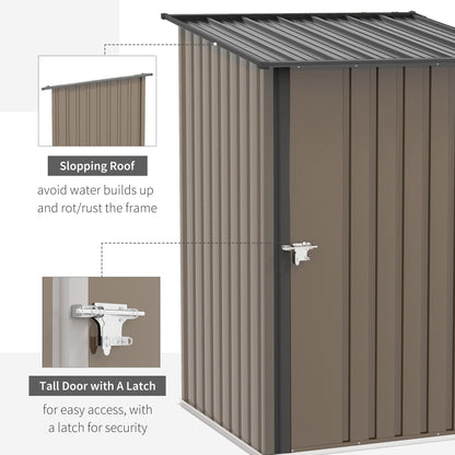 Metal Tool Shed 1.6m³ 100x103x160cm Garden Shed with Pent Roof Lockable Door Weatherproof Outdoor Storage Cabinet for Garden Yard, Brown