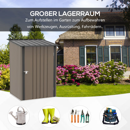 Metal Tool Shed 1.6m³ 100x103x160cm Garden Shed with Pent Roof Lockable Door Weatherproof Outdoor Storage Cabinet for Garden Yard, Brown