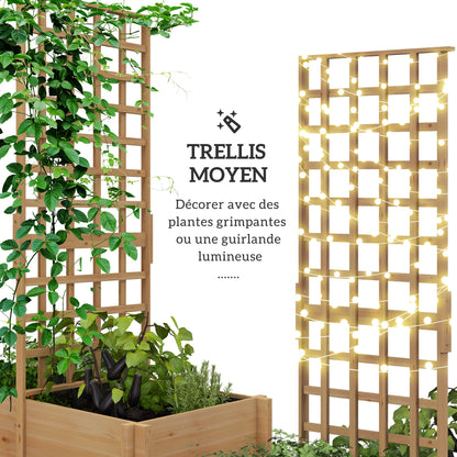 Planter with Trellis, Flower Box with Liner, Raised Wooden Planter for Climbing Plants, Vegetables - 100 x 60 x 150 cm Natural