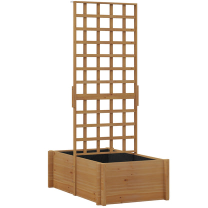 Planter with Trellis, Flower Box with Liner, Raised Wooden Planter for Climbing Plants, Vegetables - 100 x 60 x 150 cm Natural