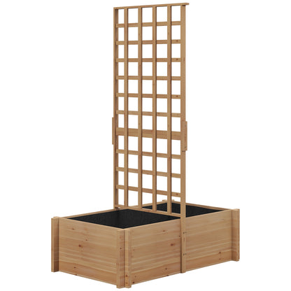 Planter with Trellis, Flower Box with Liner, Raised Wooden Planter for Climbing Plants, Vegetables - 100 x 60 x 150 cm Natural