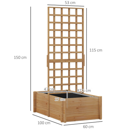 Planter with Trellis, Flower Box with Liner, Raised Wooden Planter for Climbing Plants, Vegetables - 100 x 60 x 150 cm Natural