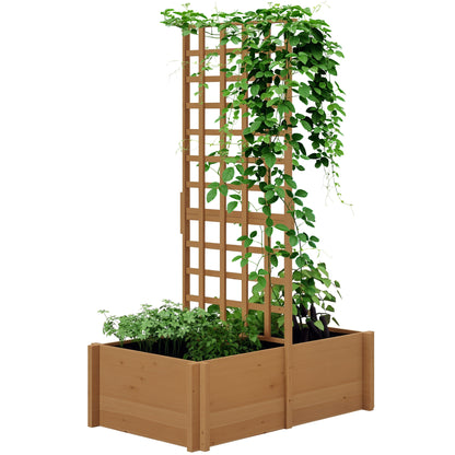 Planter with Trellis, Flower Box with Liner, Raised Wooden Planter for Climbing Plants, Vegetables - 100 x 60 x 150 cm Natural