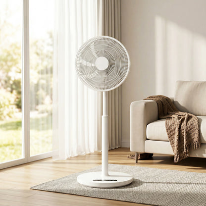 15.4 in Pedestal Fan — 12 Speeds, 4 Modes, 9H Timer, 120° Oscillation, Height Adjustable, Magnetic Remote, White