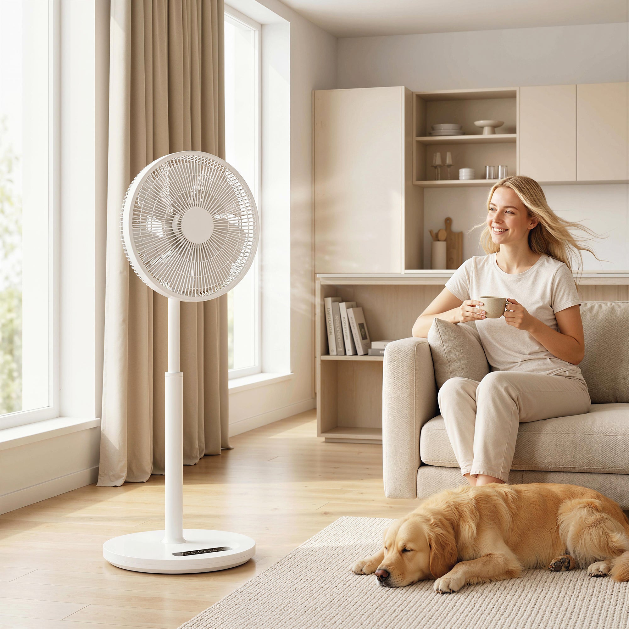 15.4 in Pedestal Fan — 12 Speeds, 4 Modes, 9H Timer, 120° Oscillation, Height Adjustable, Magnetic Remote, White