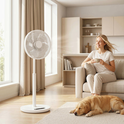 15.4 in Pedestal Fan — 12 Speeds, 4 Modes, 9H Timer, 120° Oscillation, Height Adjustable, Magnetic Remote, White