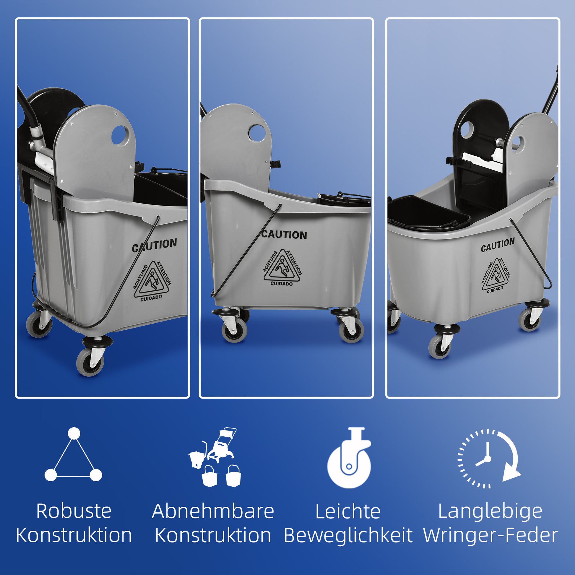 Cleaning Cart 36 Liter Bucket Mop Bucket Mop Cart with Wringer, Gray, 54 x 41 x 91.5 cm