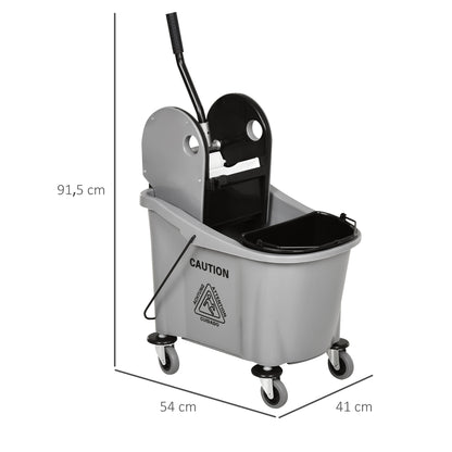 Cleaning Cart 36 Liter Bucket Mop Bucket Mop Cart with Wringer, Gray, 54 x 41 x 91.5 cm