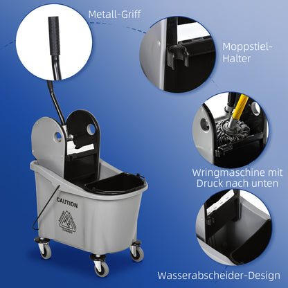 Cleaning Cart 36 Liter Bucket Mop Bucket Mop Cart with Wringer, Gray, 54 x 41 x 91.5 cm