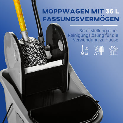 Cleaning Cart 36 Liter Bucket Mop Bucket Mop Cart with Wringer, Gray, 54 x 41 x 91.5 cm