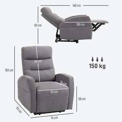 Recliner Chair, TV Armchair with Reclining Function, Padded TV Chair with Footrest, Linen Look Relax Chair for Living Room, Bedroom up to 150 kg, Dark Grey