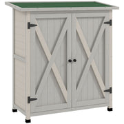 Wooden Garden Cabinet, Weatherproof Tool Shed 110 x 55 x 117 cm, Garden House with Door, Pent Roof, Shelves, Tool Cabinet, Garden Tool Shed for Garden Terrace Light grey